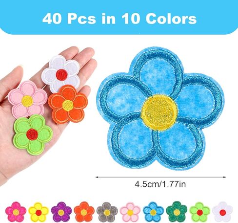 40 قطعة من الحديد على الرقع، خياطة مزخرفة بالزهور على تطريز متعدد الألوان، رقعة إصلاح تزيينية على شكل زهرة لطيفة لحقائب الملابس والسترات الجينز والأحذية والقبعات والأوشحة 4.5 سم/1.77 بوصة in Kuwait