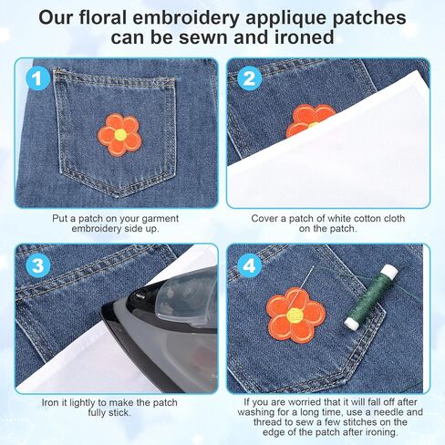 40 قطعة من الحديد على الرقع، خياطة مزخرفة بالزهور على تطريز متعدد الألوان، رقعة إصلاح تزيينية على شكل زهرة لطيفة لحقائب الملابس والسترات الجينز والأحذية والقبعات والأوشحة 4.5 سم/1.77 بوصة in Kuwait
