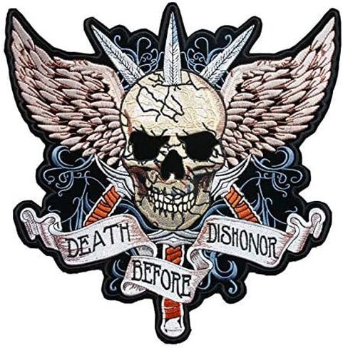 OYSTERBOY Large 11 x 11.8 inch 100% Embroidered Aplique Decorative Patch - Motorcycle Riders Bikers Death Before Dishonor Three Knives Pass Through The Skull, Wide Open Eagle Wings Behind Very Cool in Kuwait