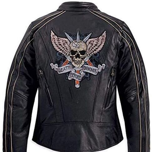 OYSTERBOY Large 11 x 11.8 inch 100% Embroidered Aplique Decorative Patch - Motorcycle Riders Bikers Death Before Dishonor Three Knives Pass Through The Skull, Wide Open Eagle Wings Behind Very Cool in Kuwait