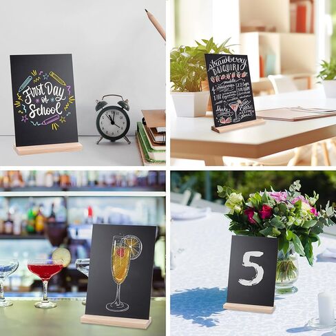 لافتات سبورة خشبية صغيرة عتيقة - مجموعة من 6 قطع | لافتة سبورة للطاولة مقاس 6 × 9 بوصة مع حوامل قاعدة | لافتة سبورة طباشير صغيرة مزخرفة مع 7 أقلام ألوان مائية in Kuwait