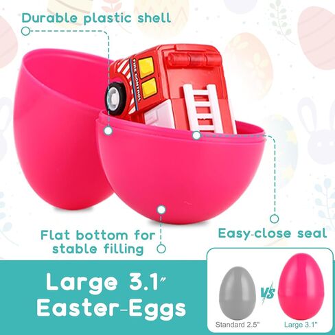 Easter-Egg with Toys Inside, 12 Pack Plastic Prefilled Easter-Egg Fillers Pull-Back Engineering Vehicles, Easter Basket Stuffers for Filled Easter-Egg Hunt Kids Toddler Boys Gifts Party Favors, SH-09 in Saudi Arabia