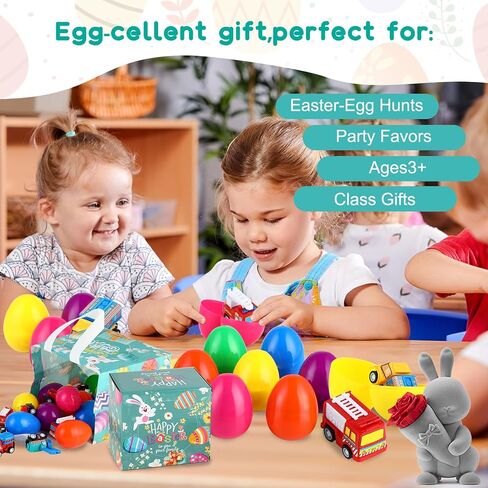 Easter-Egg with Toys Inside, 12 Pack Plastic Prefilled Easter-Egg Fillers Pull-Back Engineering Vehicles, Easter Basket Stuffers for Filled Easter-Egg Hunt Kids Toddler Boys Gifts Party Favors, SH-09 in Saudi Arabia