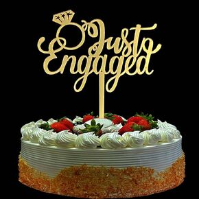 Mirror Gold Just Engaged Cake Topper for Bridal Shower, Mr and Mrs Wedding/Engagement/Marriage Party Decoration Supplies
