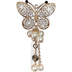Bling Gold Beautiful Butterfly Rhinestone Badge Reels Retractable Turtle Bee Sunflower Badge Holder ID Badge Reels with Office Staff Nurse Teacher for Alligator Swivel Badge Clip