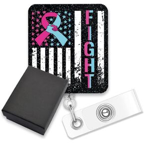 AGMDESIGN Fight Nurse Badge Reel, Teal Purple Ribbon Nurse ID Retractable Badge Reel for Suicide Prevention Awareness Breast Cancer Awareness Social Worker - Encouragement Badge Reel
