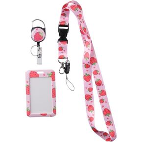 dohobby Pink Strawberry ID Badge Holder with Lanyard and Retractable Badge Reel Clip for Doctor