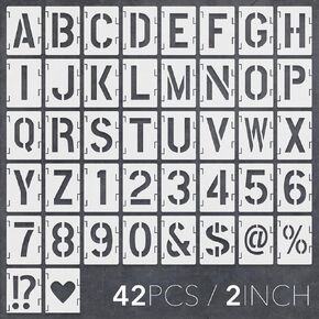 Letter Number Stencils Painting Reusable: 42 Pcs Symbol Numbers Stencils Alphabet Templates Craft Spray Stencil Kit for Painting on Wood, Wall, Fabric, Rock, Sign, DIY Art Projects (2 Inch)