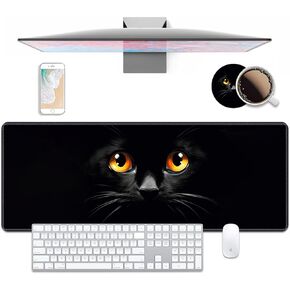 Desk Pad Mat Gaming Mouse Pads with Coasters Set, American Black Girl Large Extended Desk Mousepad with Stitched Edge & Non-Slip Rubber Base for Work, Game, Office, Home (31.5"x 11.8")