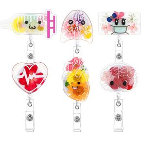 Fumete 6 Pcs Cute Nurse Badge Reel Holders with Clip Retractable Brain Lung Cardiac Syringe Cute Nursing Name Badge Reel Christmas Gifts for RN Nurse Student Assistant Nursing Appreciation Gifts