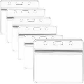 6PCS Clear Waterproof Plastic Badge Holders Dustproof Double Sided Badge for Name Tag Card ID Holders Lanyard or Clips(Horizontal Version)