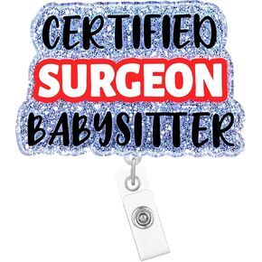 Nurse Badge Reel Retractable Nursing Student Funny Badge Holder with ID Clip Accessories Certified Surgeon Babysister CNA RN Medical Assistant Name Badge Clip Glitter Acrylic ID Card Yh57T