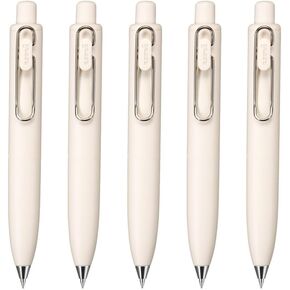 Uni-Ball One P Gel Ink Ballpoint Pen, 0.5mm Fine Point, Black Ink, Yogurt (Off White) Body, UMNSP05.46, Pack of 5