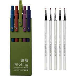 sencoo 10 pack Black Gel Pens and Refills 0.7mm Fine Point Quick Drying Ink Smooth Writing Retractable Pens (5 Pens+5 Original Refills) (style6)