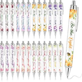 Christian Bible Ballpoint Pens: 24 pcs Inspirational Religious Quotes Notebook Flower Supplies for Teacher Nurse Women as Gift School Office Pen Set