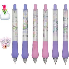 12PCS Purple Tulip Pens Retractable Flower Pens Ergonomic Soft Grip Pens ST Nib Soft Grip Black Ink For School Supplies Office Party Birthday