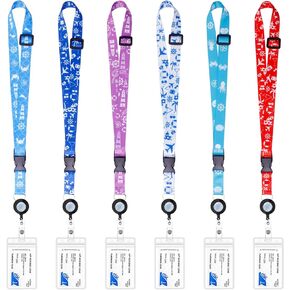 Adjustable Cruise Lanyards, 6 Pack Retractable Lanyard with Waterproof ID Badge Reel Holder & Detachable Buckle for Ships Key Cards, Cruise Essentials & Must Have Accessories (6 Colors)