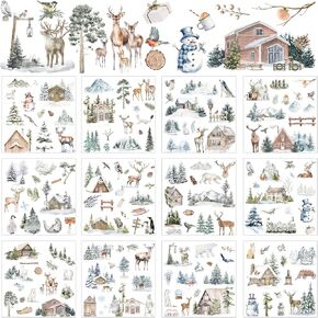 BBTO 12 Sheets Christmas Rub on Transfers for Crafts and Furniture Christmas Rub on Transfer Stickers Winter Rub on Decals for Wood DIY Paper Home Decor, 5.5 x 5.7 Inch(Tree)