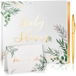 molekaus Baby Shower Guest Book for Boys and Girls, Baby Shower Sign in Guest Book, Gender Neutral Keepsakes for Baby Shower, Includes a 10 * 8.5in Guest Book, Gold Pen,2 Stickers, and a Sign in Card