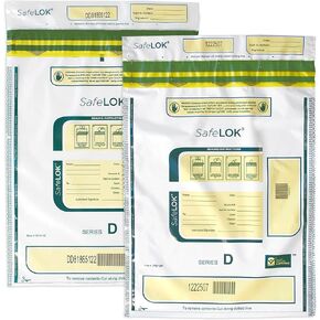 ControlTek SafeLok مقاس 12 بوصة × 16 بوصة، أبيض، 50 كيسًا، أكياس إيداع واضحة للتعامل مع النقود والأشياء الثمينة، حبر حساس للرطوبة والحرارة والبارد، إيصال تمزيق + رموز شريطية كبيرة 585094