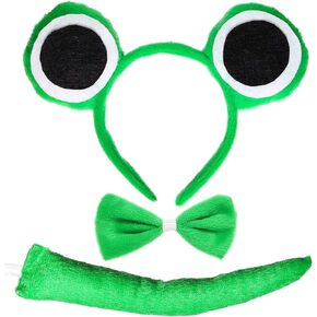 Skeleteen Frog Costume Accessories Set - Plush Green Frog Eyes Headband, Bowtie and Tail Toad Accessory Kit for Kids and Toddlers