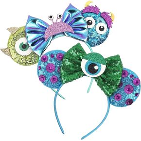Leziazany 2pcs Christmas Monster Mouse Ears Headband Sequin Bows Mouse Ears Headband For Halloween Cosplay Accessories (wuzhiyan)