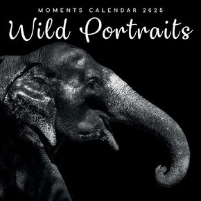 2025 Square Wall Calendar, Wild Portraits, 16-Month Black and White Photos with 180 Reminder Stickers (12 x 12 In)