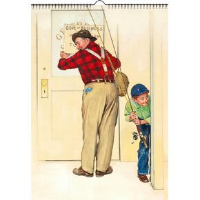 2025 Wall Calendar [12 pages 8"x12"] Fishing with Dad by Norman Rockwell Vintage Magazine Illustration Americana