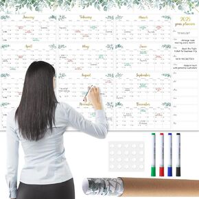 2025 Giant Greenery Yearly Dry Erase Wall Calendar No Creases Large 58'' x 38'' Calendar 12 Month Poster Laminated Reusable Family Jumbo Wall Calendar for Home Office Classroom Projects