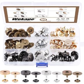 Wokape 40Sets 4 Colors 14mm Round Strong Magnetic Button Clasps Snaps Assortment Kit, Button Clasps Closure Purse Handbag with Washer Perfect for Nickel DIY Craft Set