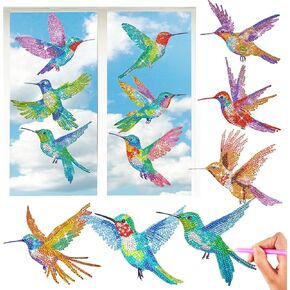 Qilery 12 Pcs Large Hummingbird Diamond Painting Giant Hummingbird Stained Glass Window Clings Diamond Painting Kits Stained Glass Craft Kit DIY Art Accessories for Adult Home Decor