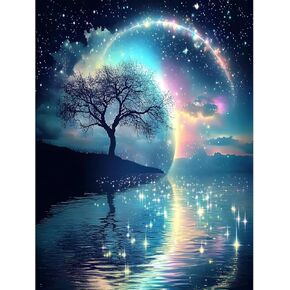 EOBROMD Tree Diamond Art Painting Kits, Full Drill Starry Sky and Lake Diamond Paintings for Adults Beginners DIY Paint Picture with Diamonds Pictures Gem Art for Home Wall Art Decor 12x16inch in Kuwait