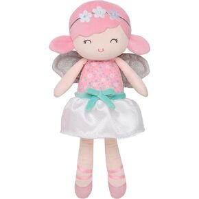 Large 15 inch Soft Baby Doll with Fairy Wings and Tulle Skirt, Flower and Satin Accents, Grace, Sparkle Pink
