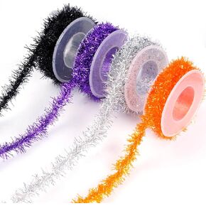 Tongcloud 4 Rolls Christmas Tinsel Ribbon Metallic Garland Tinsel Garland Christmas Metallic Tinsel Ribbon Glitter Tinsel Ribbon for Christmas Birthday Party(Black, 19.6feetx0.7inches) in Kuwait