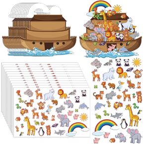 Sabary 12 Set Giant Noah's Ark Sticker Scene Kit Include 12 Backgrounds and 12 Sheets Self Adhesive Animal Stickers Noah's Ark Crafts Noahs Ark Decorations for Kids Sunday School Classroom Activities