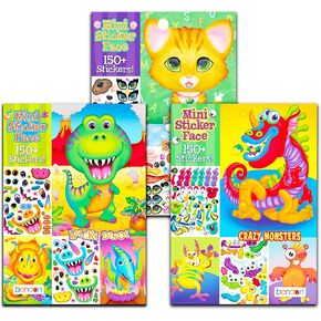 Make a Face Sticker Books for Kids - Bundle with 3 Sticker Face Books with 450+ Stickers Featuring Dinosaurs, Silly Pets, and Monsters