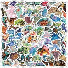 100PCS Sea Turtle Stickers Cute Animal Stickers, Kawaii Small Stickers for Kids Teens Vinyl Waterproof Funny Stickers for Water Bottles Laptop Luggage Phone