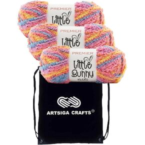 Premier Yarns Little Bunny Multi Pastel Clouds 2111-06 (3-Skeins - Same Dye Lot) Chunky Bulky #5 Polyester Yarn for Crocheting and Knitting with Project Bag