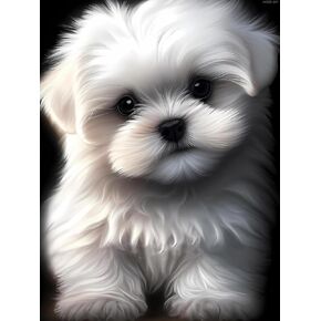 Maltese Puppy DIY 5D Diamonds Painting Kits for Adults, Full Round Diamond Art Cross Stitch Perfect for Hotel and Bar Decor Holiday Gifts 12x16inch