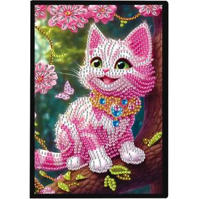 JISHSHAY Diamond Painting Notebook Diamond Art Journal Diamond Painting Kits A5 Notebook Diamond Art Kits Planner Notebook Gem Painting Kit Work Notebook DIY Crafts for Adults Daily Journal Cat