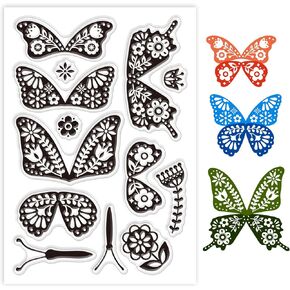 GLOBLELAND Butterfly Silicone Clear Stamps Insect Transparent Stamp Seals for Card Making DIY Scrapbooking Journaling Decoration 11x16cm/4.3x6.29in