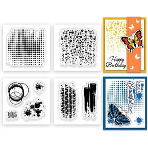 INFUNLY 4Pcs Mini Stains Texture Clear Stamps 2.16" Small Prints Pattern Silicone Clear Stamp Seals Transparent Rubber Stamps for Cards Making DIY Scrapbooking Photo Album Journal Decor