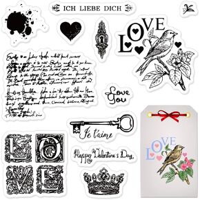 Happy Valentine's Day Clear Stamps for Card Making, Heart Bottle Background Love Words Clear Rubber Stamps for Holiday Card Making Decoration DIY Scrapbooking Transparent Album Decor Paper Craft