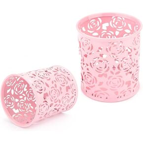 2 Pack Hollow Rose Flower Pencil Pen Holder Cup,Desk Accessories Holder,Makeup Brush Storage Organizer,Modern Design Desktop Stationery Organizer for Office School Home Supplies(Pink)