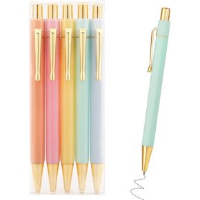 Pretty Gold Hexagon Gel Pens, Medium Point(0.7), Black Ink, 5-Pack, Cute Pens for Women and Man (08)