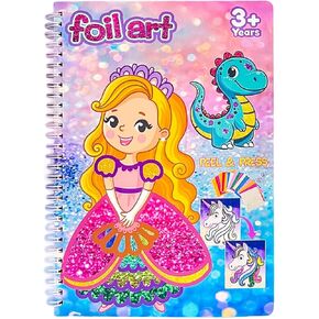 HBKJ Foil-Fun Art Gift for Girls - Magic Princess Gifts Foil Art Craft Stickers Book Supplies for Girls 4-5-6-7-8-9 Year Old Toddler Kids Activity Kit Travel Toys Christmas Birthday Gifts