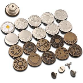20PCS Button for Loose Jeans, Replacement Button Pins for Pants, No Sewing Tools, Adjustable and Durabled Metal Button Tightner