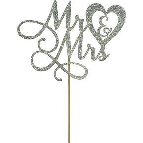 Silver Glitter Mr and Mrs Cake Topper - Wedding, Engagement, Wedding Anniversary Cake Toppers Decorations