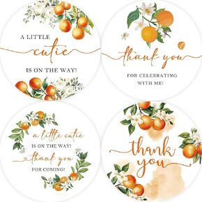 80pcs Little Cutie Round Stickers, Cute Orange Thank You Stickers, A Little Cutie is On The Way Thank You Stickers for Fruit Orange Themed Birthday Party Favors