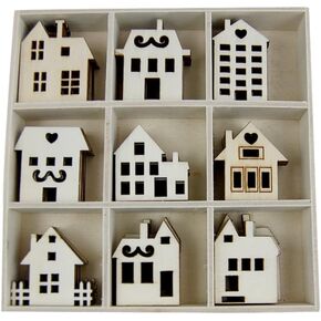 SEWACC 45pcs Unfinished Wooden Cutouts Wooden Houses Shapes Embellishments Hanging Ornaments Wooden House Cutout Slices for DIY Craft Christmas Decor